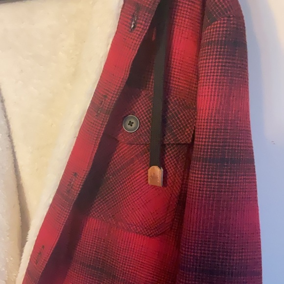 CABIN FEVER  Red and White Teddy Jacket with Cozy Sherpa Lining - Picture 3 of 7